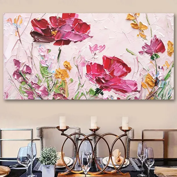 Oil Painting Handmade Hand Painted Wall Art Abstract Red Flowers Canvas Painting Home Decoration Decor Stretched Frame Ready to Hang