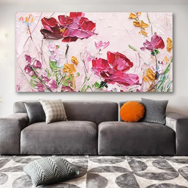 Oil Painting Handmade Hand Painted Wall Art Abstract Red Flowers Canvas Painting Home Decoration Decor Stretched Frame Ready to Hang