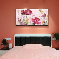 Oil Painting Handmade Hand Painted Wall Art Abstract Red Flowers Canvas Painting Home Decoration Decor Stretched Frame Ready to Hang