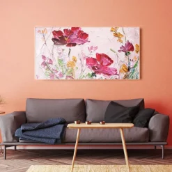 Oil Painting Handmade Hand Painted Wall Art Abstract Red Flowers Canvas Painting Home Decoration Decor Stretched Frame Ready to Hang