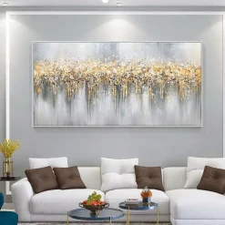 Oil Painting Handmade Hand Painted Wall Art Nordic Abstract Style Golden Horizontal Modern Home Decoration Decor Rolled Canvas No Frame Unstretched