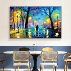 Oil Painting Handmade Hand Painted Wall Art Abstract Blue Tree Night Street Scenery Home Decoration Decor Rolled Canvas No Frame Unstretched