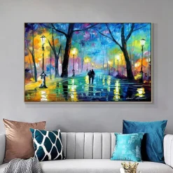Oil Painting Handmade Hand Painted Wall Art Abstract Blue Tree Night Street Scenery Home Decoration Decor Rolled Canvas No Frame Unstretched