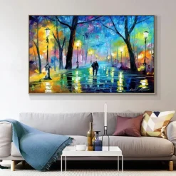 Oil Painting Handmade Hand Painted Wall Art Abstract Blue Tree Night Street Scenery Home Decoration Decor Rolled Canvas No Frame Unstretched