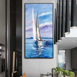 Oil Painting Handmade Hand Painted Wall Art Modern Abstract Sailboat Landscape Home Decoration Decor Rolled Canvas No Frame Unstretched