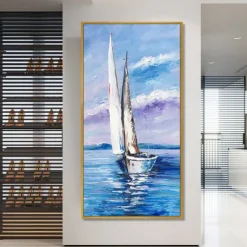 Oil Painting Handmade Hand Painted Wall Art Modern Abstract Sailboat Landscape Home Decoration Decor Rolled Canvas No Frame Unstretched