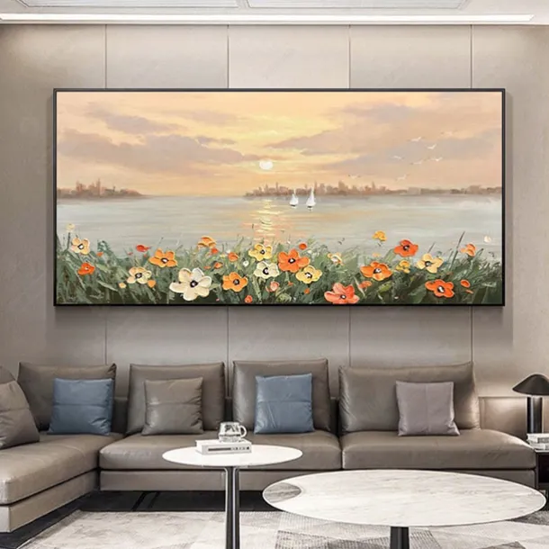 Oil Painting Handmade Hand Painted Wall Art Modern Abstract Sunrise Seascape Home Decoration Decor Rolled Canvas No Frame Unstretched