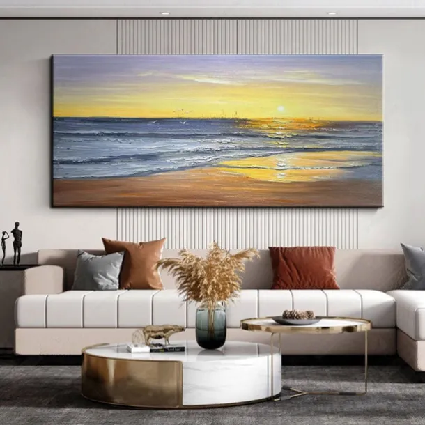 Oil Painting Handmade Hand Painted Wall Art Modern Abstract Sunrise Seascape Home Decoration Decor Rolled Canvas No Frame Unstretched