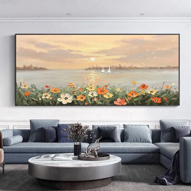 Oil Painting Handmade Hand Painted Wall Art Modern Abstract Sunrise Seascape Home Decoration Decor Rolled Canvas No Frame Unstretched