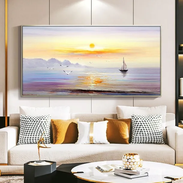 Oil Painting Handmade Hand Painted Wall Art Modern Abstract Sunrise Seascape Home Decoration Decor Rolled Canvas No Frame Unstretched