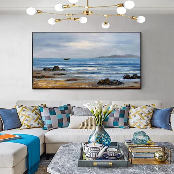 Oil Painting Handmade Hand Painted Wall Art Modern Abstract Sunrise Seascape Home Decoration Decor Rolled Canvas No Frame Unstretched