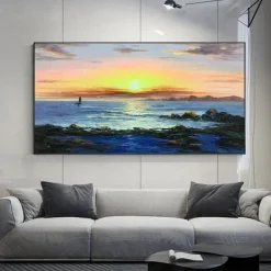 Oil Painting Handmade Hand Painted Wall Art Modern Abstract Sunrise Seascape Home Decoration Decor Rolled Canvas No Frame Unstretched