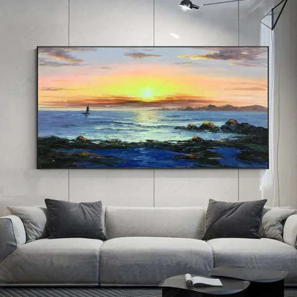 Oil Painting Handmade Hand Painted Wall Art Modern Abstract Sunrise Seascape Home Decoration Decor Rolled Canvas No Frame Unstretched