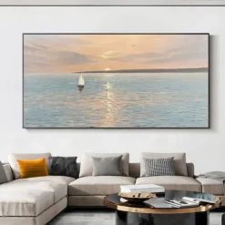 Oil Painting Handmade Hand Painted Wall Art Modern Abstract Sunrise Seascape Home Decoration Decor Rolled Canvas No Frame Unstretched