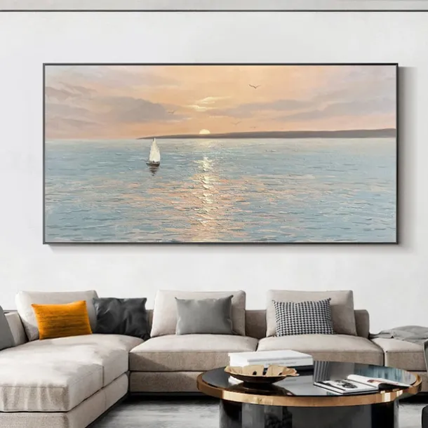 Oil Painting Handmade Hand Painted Wall Art Modern Abstract Sunrise Seascape Home Decoration Decor Rolled Canvas No Frame Unstretched
