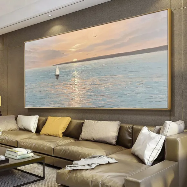 Oil Painting Handmade Hand Painted Wall Art Modern Abstract Sunrise Seascape Home Decoration Decor Rolled Canvas No Frame Unstretched