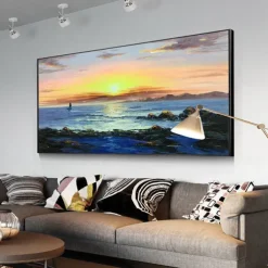 Oil Painting Handmade Hand Painted Wall Art Modern Abstract Sunrise Seascape Home Decoration Decor Rolled Canvas No Frame Unstretched