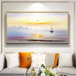 Oil Painting Handmade Hand Painted Wall Art Modern Abstract Sunrise Seascape Home Decoration Decor Rolled Canvas No Frame Unstretched