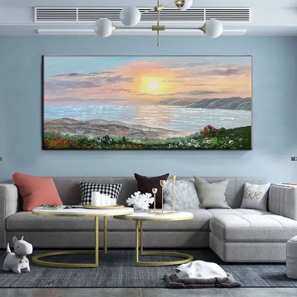 Oil Painting Handmade Hand Painted Wall Art Modern Abstract Sunrise Seascape Home Decoration Decor Rolled Canvas No Frame Unstretched