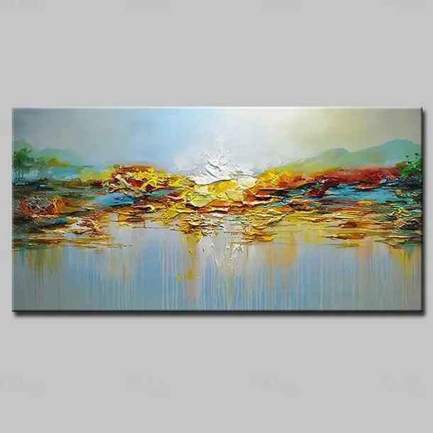 Oil Painting Handmade Hand Painted Wall Art Mountain Lake Landscape Home Decoration Décor Stretched Frame Ready to Hang