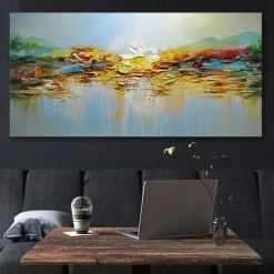 Oil Painting Handmade Hand Painted Wall Art Mountain Lake Landscape Home Decoration Décor Stretched Frame Ready to Hang