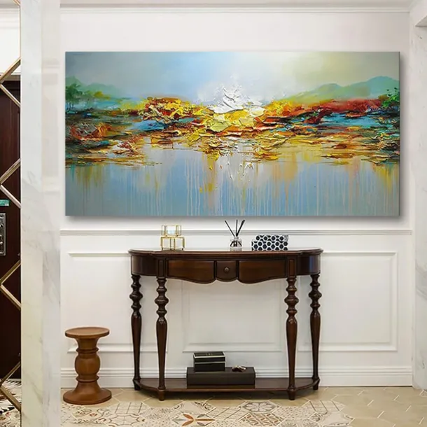 Oil Painting Handmade Hand Painted Wall Art Mountain Lake Landscape Home Decoration Décor Stretched Frame Ready to Hang