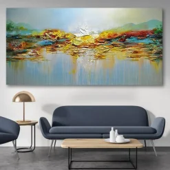 Oil Painting Handmade Hand Painted Wall Art Mountain Lake Landscape Home Decoration Décor Stretched Frame Ready to Hang