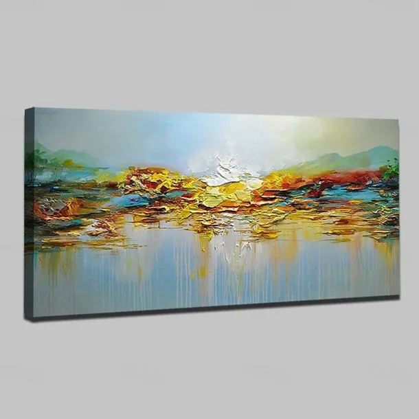 Oil Painting Handmade Hand Painted Wall Art Mountain Lake Landscape Home Decoration Décor Stretched Frame Ready to Hang