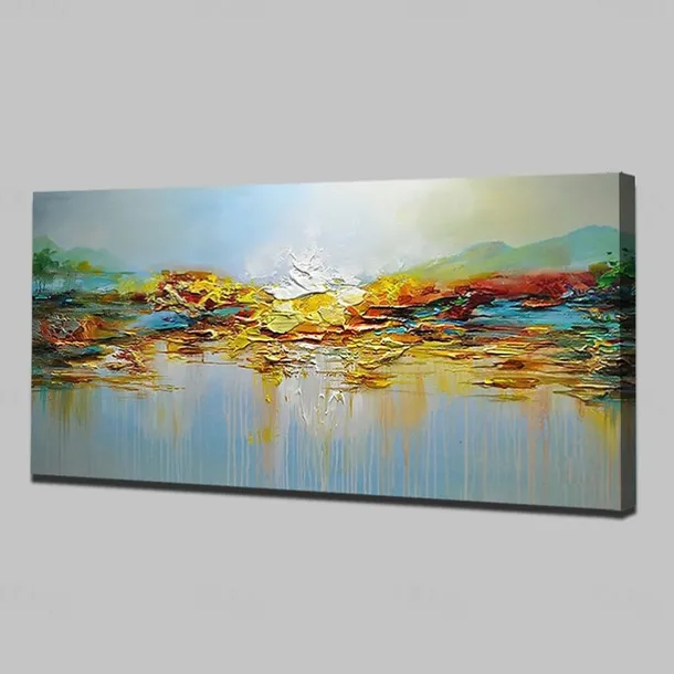 Oil Painting Handmade Hand Painted Wall Art Mountain Lake Landscape Home Decoration Décor Stretched Frame Ready to Hang