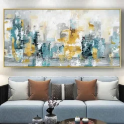 Oil painting handmade Jackson Pollock Blue & Yellow Art Prainting hand painted On Canvas Expressionism Painting Large Abstract oil painting handmade Wall Art For Home decoration