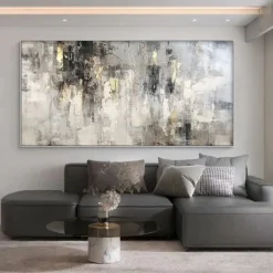 Oil painting handmade Wabi Sabi Painting hand painted Large Beige Art 3D Minimalist Painting on Canvas handpainted 3D Texture gold foil painting Wall Art Neutral Beige Arch Plaster Painting