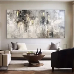 Oil painting handmade Wabi Sabi Painting hand painted Large Beige Art 3D Minimalist Painting on Canvas handpainted 3D Texture gold foil painting Wall Art Neutral Beige Arch Plaster Painting