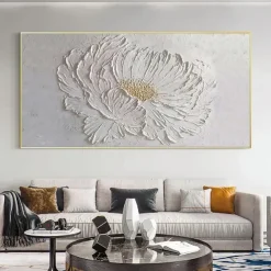 Oil painting handpainted 3D Floral Painting handmade Palette Knife flowers oil painting wall art Large 3D white Textured PaintingModern Decorative Paintings Impressionism Abstract white oil painting