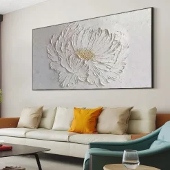 Oil painting handpainted 3D Floral Painting handmade Palette Knife flowers oil painting wall art Large 3D white Textured PaintingModern Decorative Paintings Impressionism Abstract white oil painting