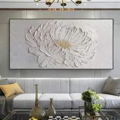 Oil painting handpainted 3D Floral Painting handmade Palette Knife flowers oil painting wall art Large 3D white Textured PaintingModern Decorative Paintings Impressionism Abstract white oil painting