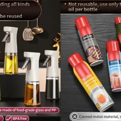 Oil Sprayer for Cooking, 240ml Glass Olive Oil Sprayer Mister, Olive Oil Spray Bottle, Kitchen Gadgets Accessories for Air Fryer, Canola Oil Spritzer, Widely Used for Salad Making, BBQ
