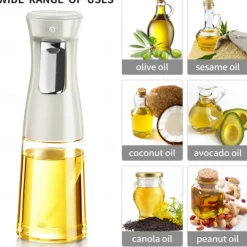 Oil Sprayer for Cooking, 240ml Glass Olive Oil Sprayer Mister, Olive Oil Spray Bottle, Kitchen Gadgets Accessories for Air Fryer, Canola Oil Spritzer, Widely Used for Salad Making, BBQ
