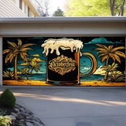 Oktoberfest 2025 Outdoor Garage Door Cover Banner Beer Tropical Beach Large Backdrop Decoration for Holiday Outdoor Garage Door Home Wall Decorations