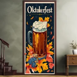 Oktoberfest Beer Barrel Door Covers Door Tapestry Door Curtain Decoration Backdrop Door Banner for Front Door Farmhouse Holiday Party Decor Supplies