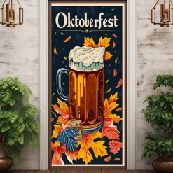 Oktoberfest Beer Barrel Door Covers Door Tapestry Door Curtain Decoration Backdrop Door Banner for Front Door Farmhouse Holiday Party Decor Supplies
