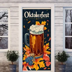 Oktoberfest Beer Barrel Door Covers Door Tapestry Door Curtain Decoration Backdrop Door Banner for Front Door Farmhouse Holiday Party Decor Supplies