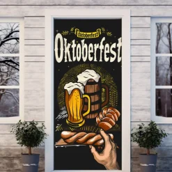 Oktoberfest Beer Barrel Door Covers Door Tapestry Door Curtain Decoration Backdrop Door Banner for Front Door Farmhouse Holiday Party Decor Supplies