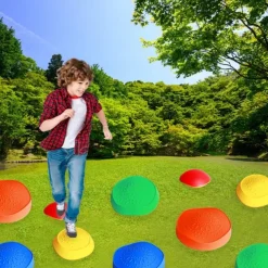 OMNISAFE Kids Balance Stepping Stones - Non-Slip Textured Surface & Rubber Edges Indoor/Outdoor Obstacle Course Toy for Coordination, Strength & Sensory Training