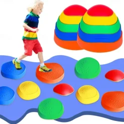 OMNISAFE Kids Balance Stepping Stones - Non-Slip Textured Surface & Rubber Edges Indoor/Outdoor Obstacle Course Toy for Coordination, Strength & Sensory Training