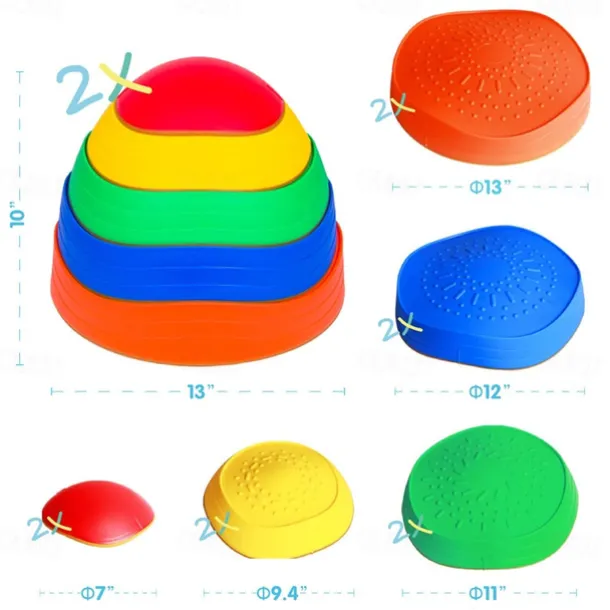 OMNISAFE Kids Balance Stepping Stones - Non-Slip Textured Surface & Rubber Edges Indoor/Outdoor Obstacle Course Toy for Coordination, Strength & Sensory Training