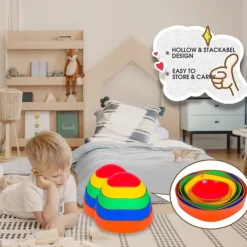 OMNISAFE Kids Balance Stepping Stones - Non-Slip Textured Surface & Rubber Edges Indoor/Outdoor Obstacle Course Toy for Coordination, Strength & Sensory Training