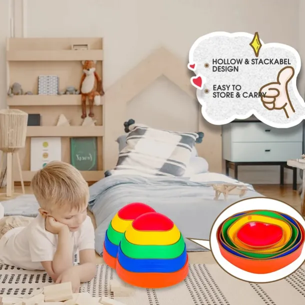 OMNISAFE Kids Balance Stepping Stones - Non-Slip Textured Surface & Rubber Edges Indoor/Outdoor Obstacle Course Toy for Coordination, Strength & Sensory Training