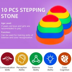 OMNISAFE Kids Balance Stepping Stones - Non-Slip Textured Surface & Rubber Edges Indoor/Outdoor Obstacle Course Toy for Coordination, Strength & Sensory Training