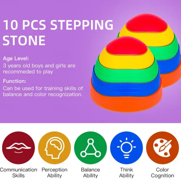 OMNISAFE Kids Balance Stepping Stones - Non-Slip Textured Surface & Rubber Edges Indoor/Outdoor Obstacle Course Toy for Coordination, Strength & Sensory Training