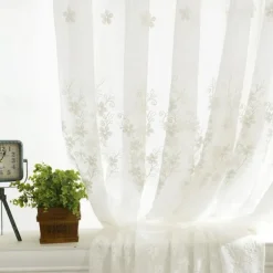 One Panel European Style Embroidered Gauze Curtain Living Room Bedroom Dining Room Semi Transparent Window Screen
